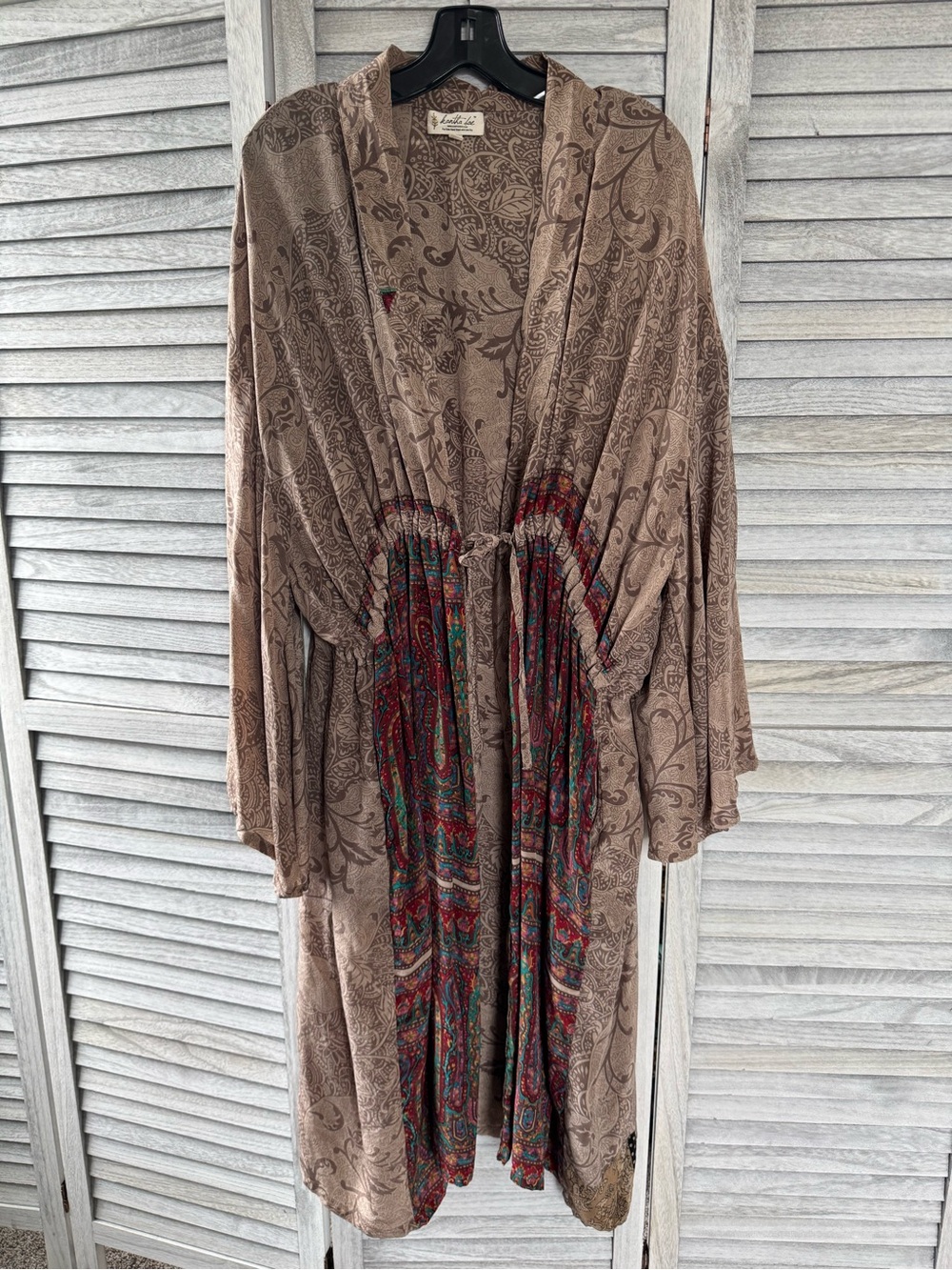 Dreamweaver Kimono with bell sleeves and drawstring- crepe silk EUC